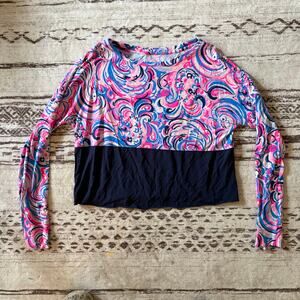 LILLY PULITZER Finn Top Cropped Raz Berry Flamingoals XS